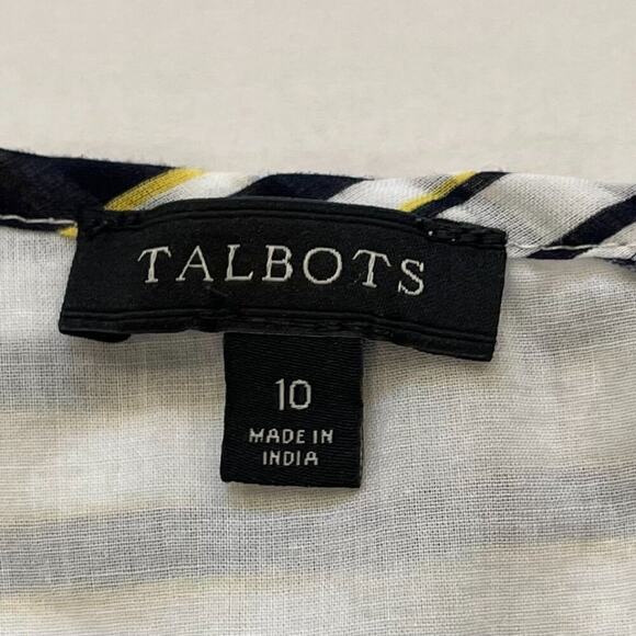 Talbots Cotton Navy, White, Yellow Stripe Sleeveless Full Dress, Size 10 - Picture 8 of 12